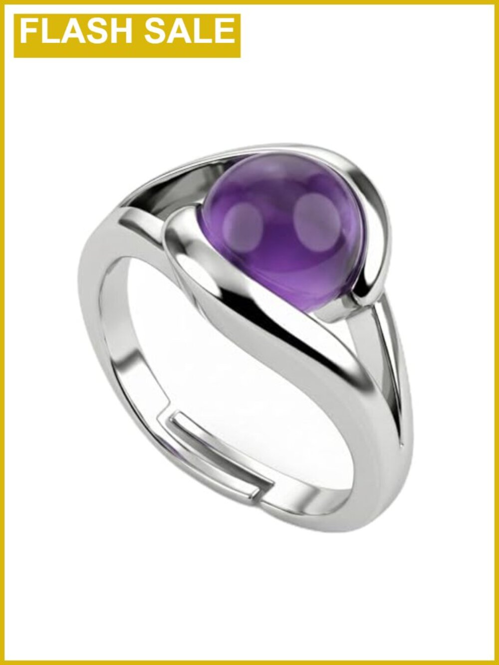 8mm Round Amethyst Adjustable Ring White Gold Plated February Birthstone
